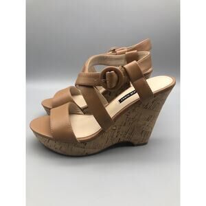 Nine West WNMEGAN3-R Criss Cross Cork Wedge Tan Women’s Sandals Size 9M